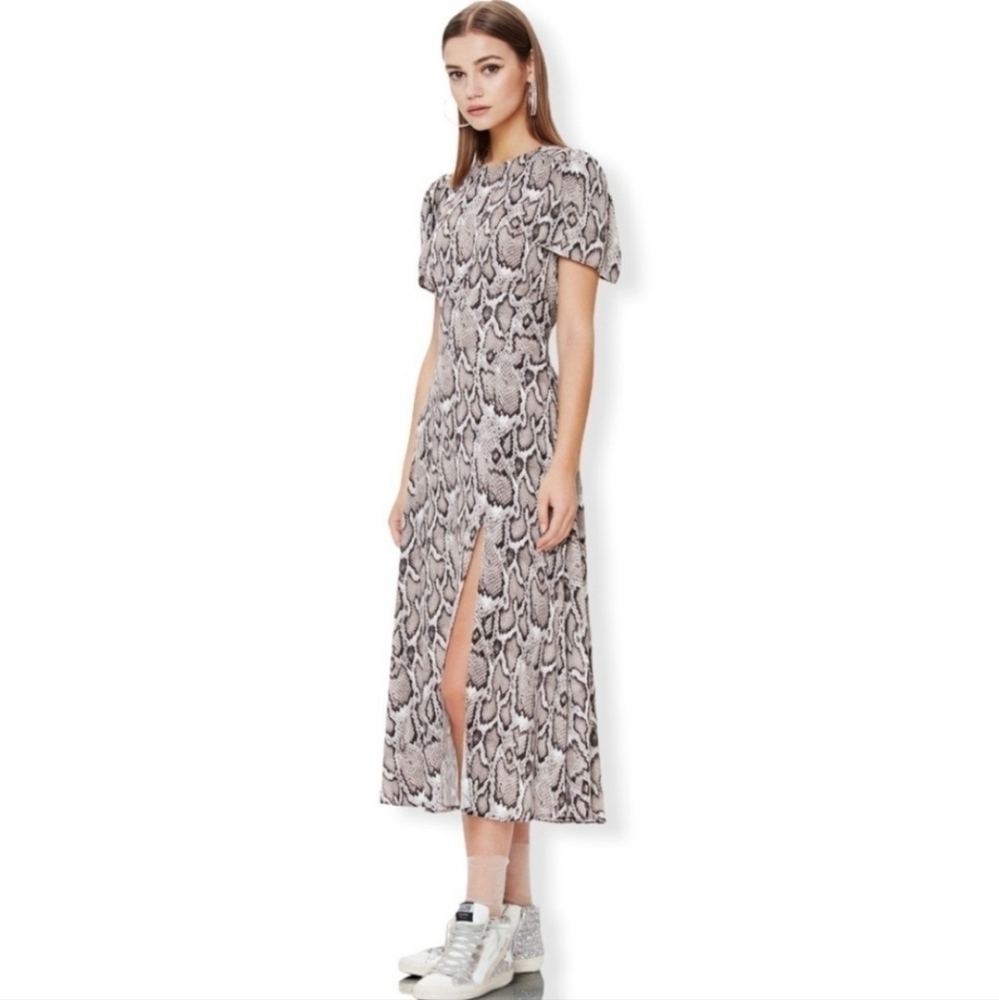 Afrm Leapard Print Slit Midi Dress Small